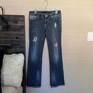 L. A idol Low Rise Distressed Bling Medium Wash Jeans Size 11
